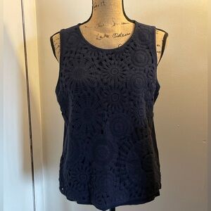 Maurices Navy Floral Crochet Sleeveless Tank